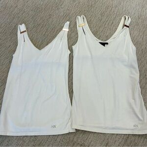 Armani Exchange White Tank Tops with Gold Accents Size Small - Set of 2